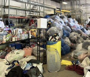 A pile of bags full of donated items after student move-out