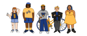 A diverse group of students stands with a bike