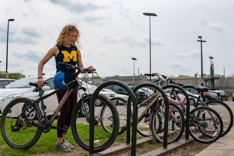 Michigan student with bike