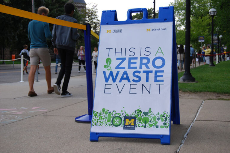 Sandwich-board sign denoting a zero-waste event.